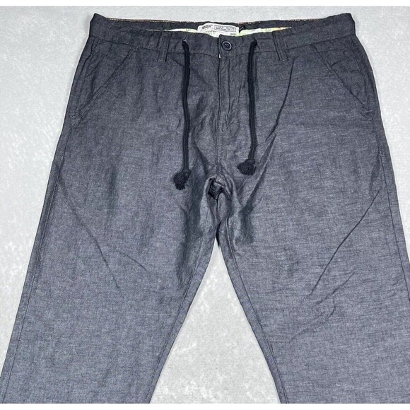 Private Member Pants Mens SZ X-Large Charcoal Gray Drawstring Linen Blend Pants - Picture 3 of 11